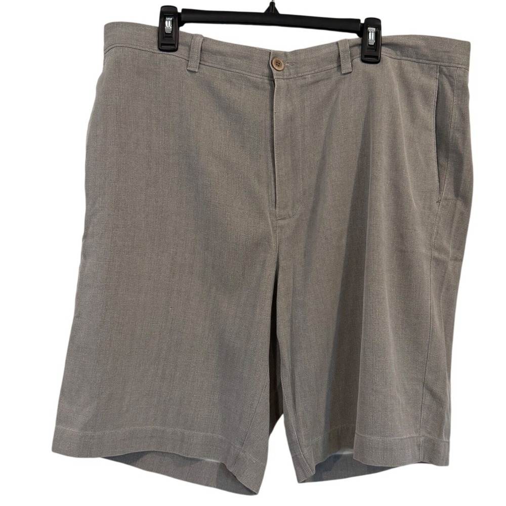 Tommy Bahama Mens Grey Silk Cotton Herringbone Flat Front Chino Shorts Size 38